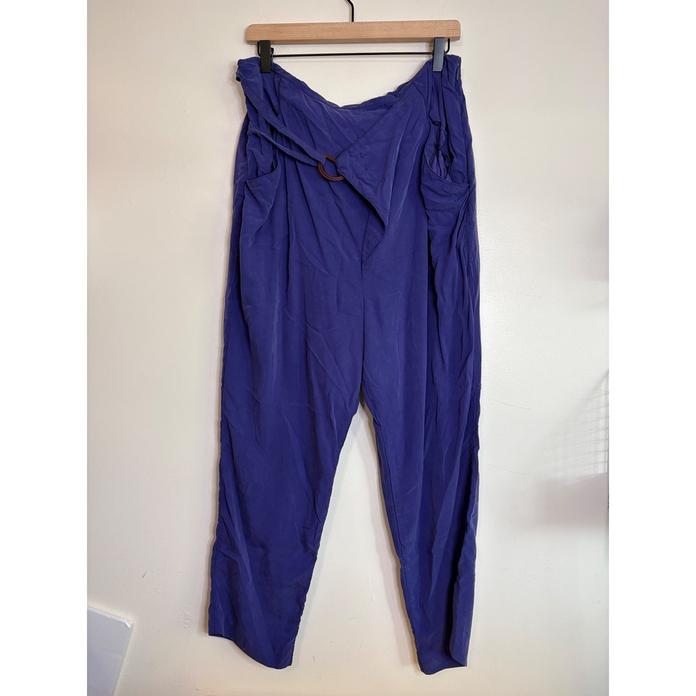 Anthropologie Purple Wrap Front Tapered Pants XL Modal Blend High Waist Boho